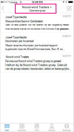 Gespreksweergave in Outlook Mobile met koptekst gemarkeerd
