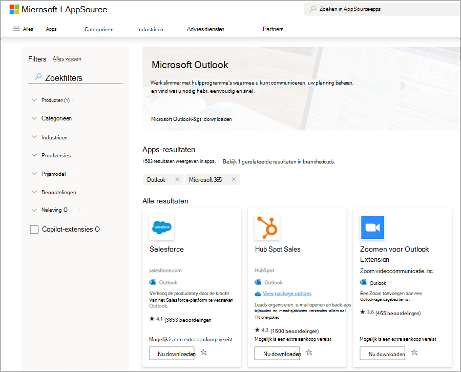 Microsoft Outlook-invoegtoepassingen in AppSource