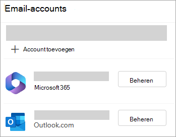 Schermopname van het venster Instellingen met de optie Accounts beheren in nieuwe Outlook
