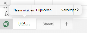Optie Bladnaam wijzigen in Excel voor iOS.