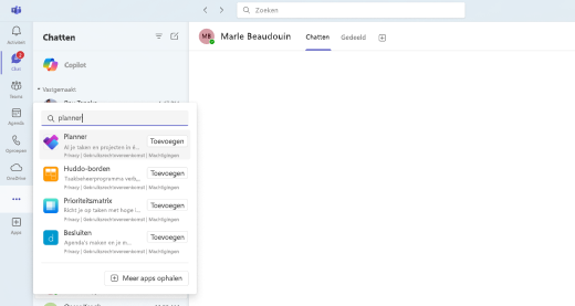 Schermopname van het toevoegen van Copilot in Planner.