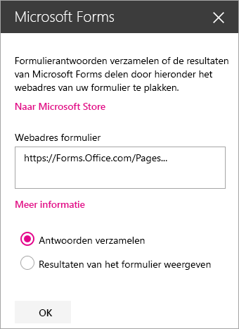 Deelvenster Microsoft Forms-webonderdeel voor een bestaand formulier.