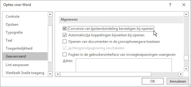 Confirm file format conversion on open option