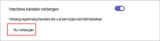 Schermopname van de optie Nu verbergen in instellingen. Het wordt gebruikt om inactieve kanalen zo nodig te verbergen.