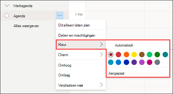 Outlook webagenda kleurselectie