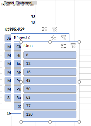 Slicerfilters op een werkblad in Excel.