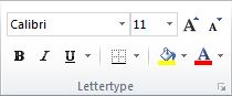 Groep Lettertype op het tabblad Start op het lint van Excel 2010.
