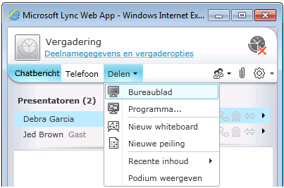 Lync web-app menu Delen