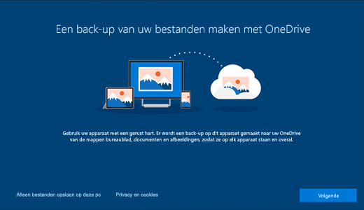 Schermopname van de OneDrive-pagina die wordt weergegeven wanneer u Windows 10 voor het eerst gebruikt