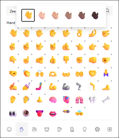 Voorbeeld van aanpasbare emoji's in Teams