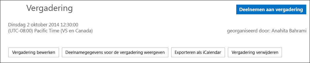 Schermafbeelding van vak Vergadering met optie Exporteren als iCalendar
