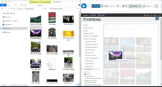 Schermafbeelding van SharePoint als in Windows Verkenner naast elkaar met behulp van de Windows-toets en de pijltoetsen.