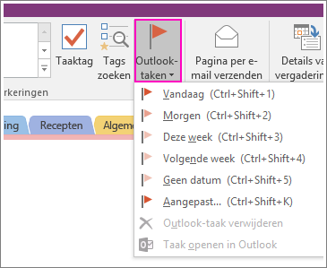 Schermafbeelding van de knop Outlook-taken in OneNote 2016.