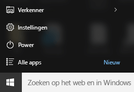 Instellingsapp voor het menu Start van Windows 10