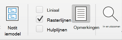 Schermopname van het selectievakje Rasterlijnen onder het tabblad Weergave in Microsoft PowerPoint.