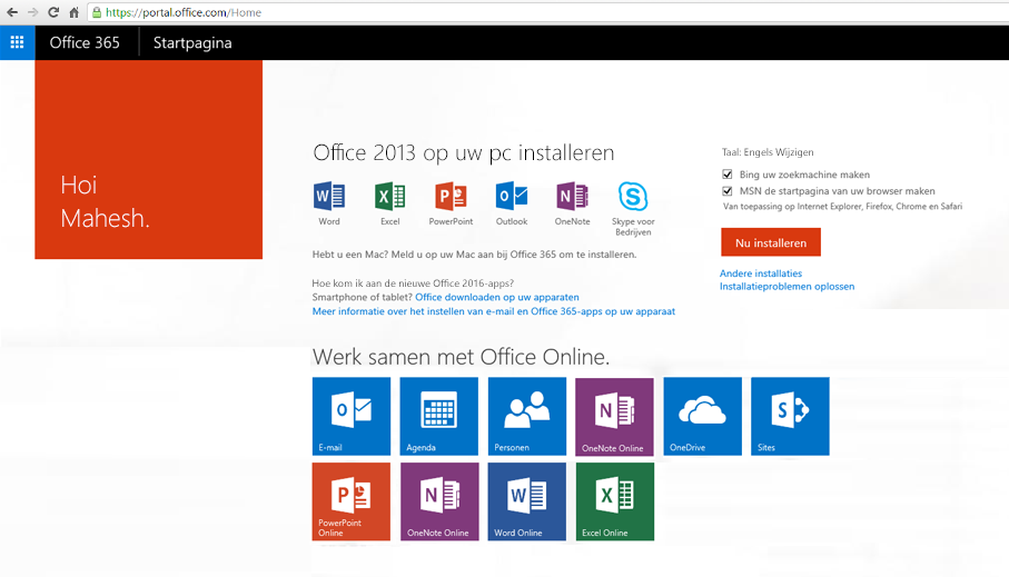Schermafbeelding van hoe u Office 365 installeert op een pc.