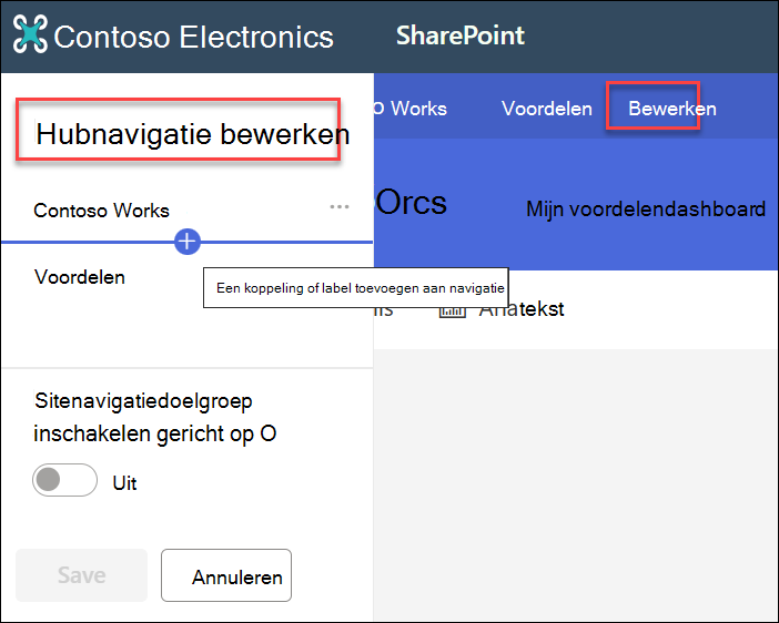 schermopname van het bewerken van hubnavigatie