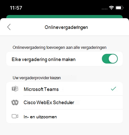 Standaardprovider selecteren in Outlook op iOS