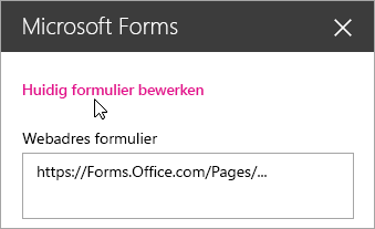 Bewerk een bestaand formulier in het deelvenster Microsoft Forms-webonderdeel voor een bestaand formulier.
