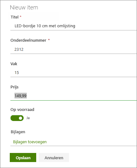 Formulier met één item voor een lijst