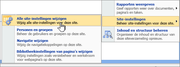 Optie Alle site-instellingen wijzigen onder Site-instellingen