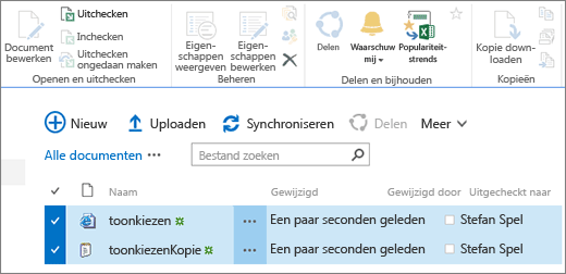 Bewerkingsdeel van het lint met twee items geselecteerd in de lijst