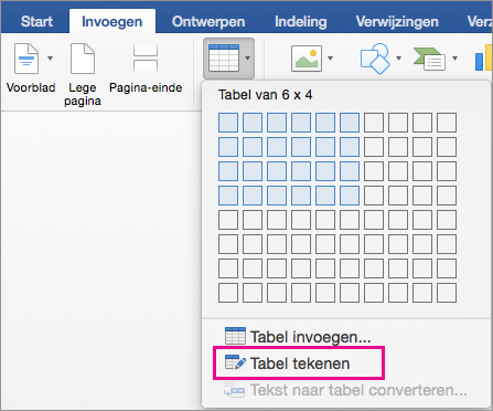 Draw Table is highlighted for creating a custom table