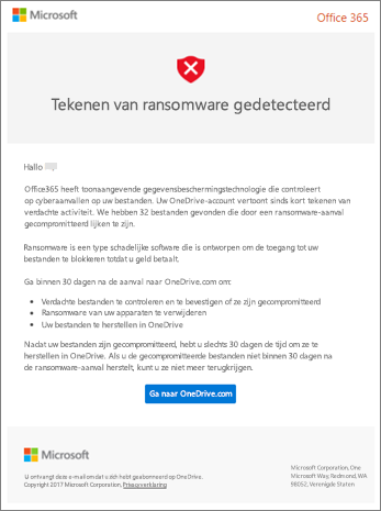 Schermafbeelding van de e-mail voor ransomwaredetectie van Microsoft