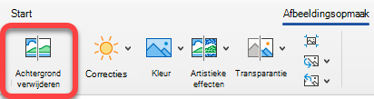 De optie Afbeelding verwijderen bevindt zich op het tabblad Afbeeldingsopmaak in Office-apps.