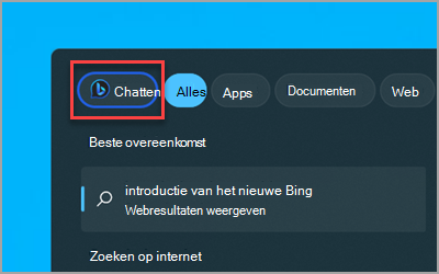 De nieuwe knop Bing Chat in het Windows 11 zoekvak op de taakbalk.