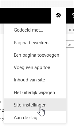 Optie Site-instellingen onder de knop Instellingen