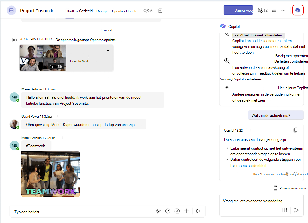 copilot-invoer vanuit vergaderingschat
