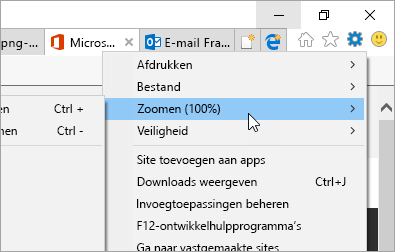 Een schermafbeelding van het menu Hulpmiddelen in Internet Explorer