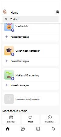 Teams gratis community's mobiel scherm