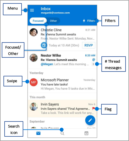 Outlook Android-scherm