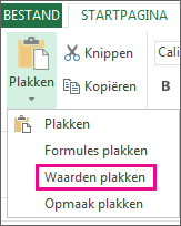 De opdracht Plakken met Waarden plakken in Excel Web App