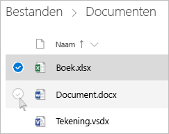 Schermafbeelding van het selecteren van een bestand in OneDrive in de lijstweergave