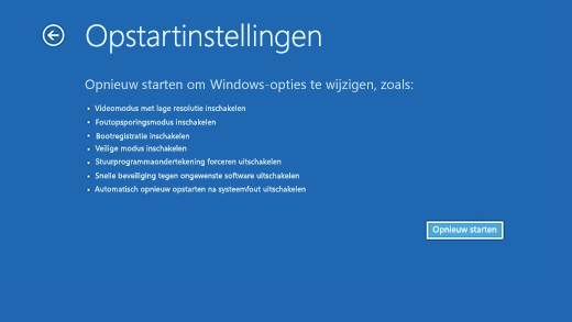Scherm Opstartinstellingen in de Windows Herstelomgeving.