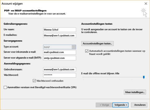 Accountinstellingen outlook