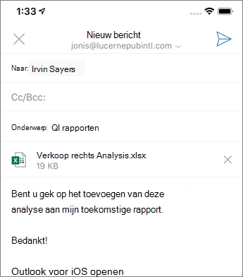Een nieuw e-mailbericht maken in Outlook Mobile