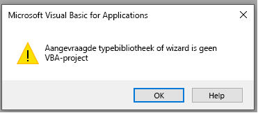 Schermopname van de fout in het venster Microsoft Visual Basic for Applications