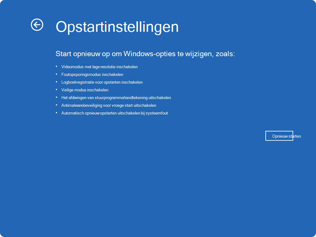 Schermopname van Windows RE - opstartinstellingen.