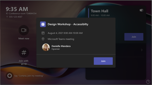 Een scherm met details van een vergadering