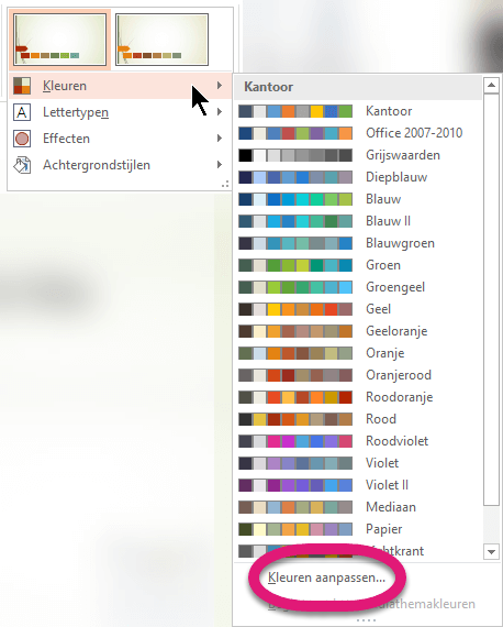 Selecteer onder in het menu Kleuren de optie Kleuren aanpassen