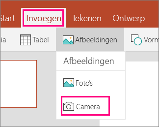Hier wordt de optie Afbeelding van Camera invoegen uit Office Mobile voor Windows 10 weergegeven