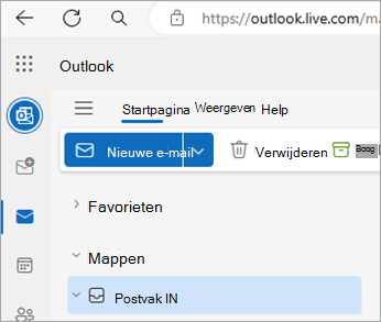 Schermopname van Outlook.com startpagina