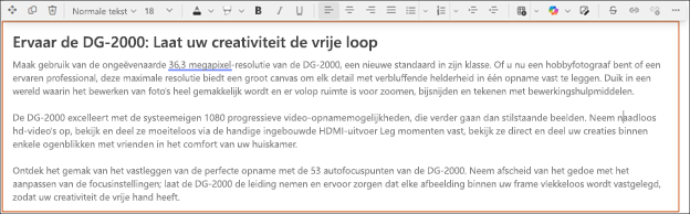 Na - voorbeeld van het gebruik van toon aanpassen met Copilot in sharepoint rtf-teksteditor