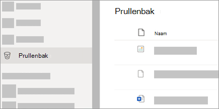 Een schermafbeelding van het tabblad Prullenbak op OneDrive.com.