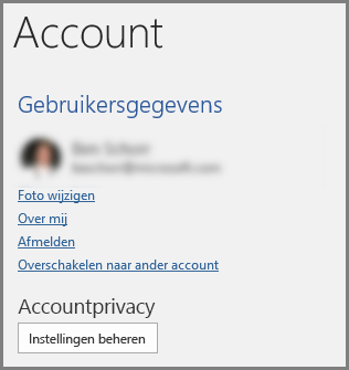 Het deelvenster Account met de knop Accountprivacy, Instellingen beheren