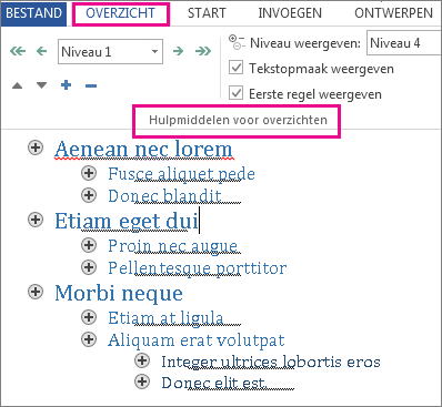 Afbeelding van Overzichten-hulpmiddelen met voorbeeldoverzicht van lorem ipsum-tekst